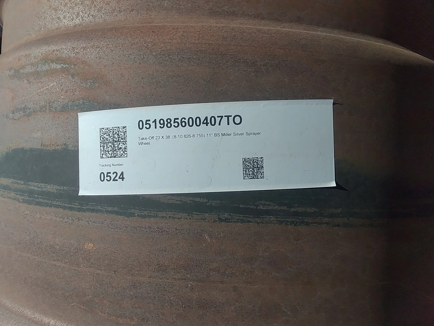 23 X 38 Miller Silver 8 Bolt Sprayer Wheel (8-10.826-8.755) 11" BS