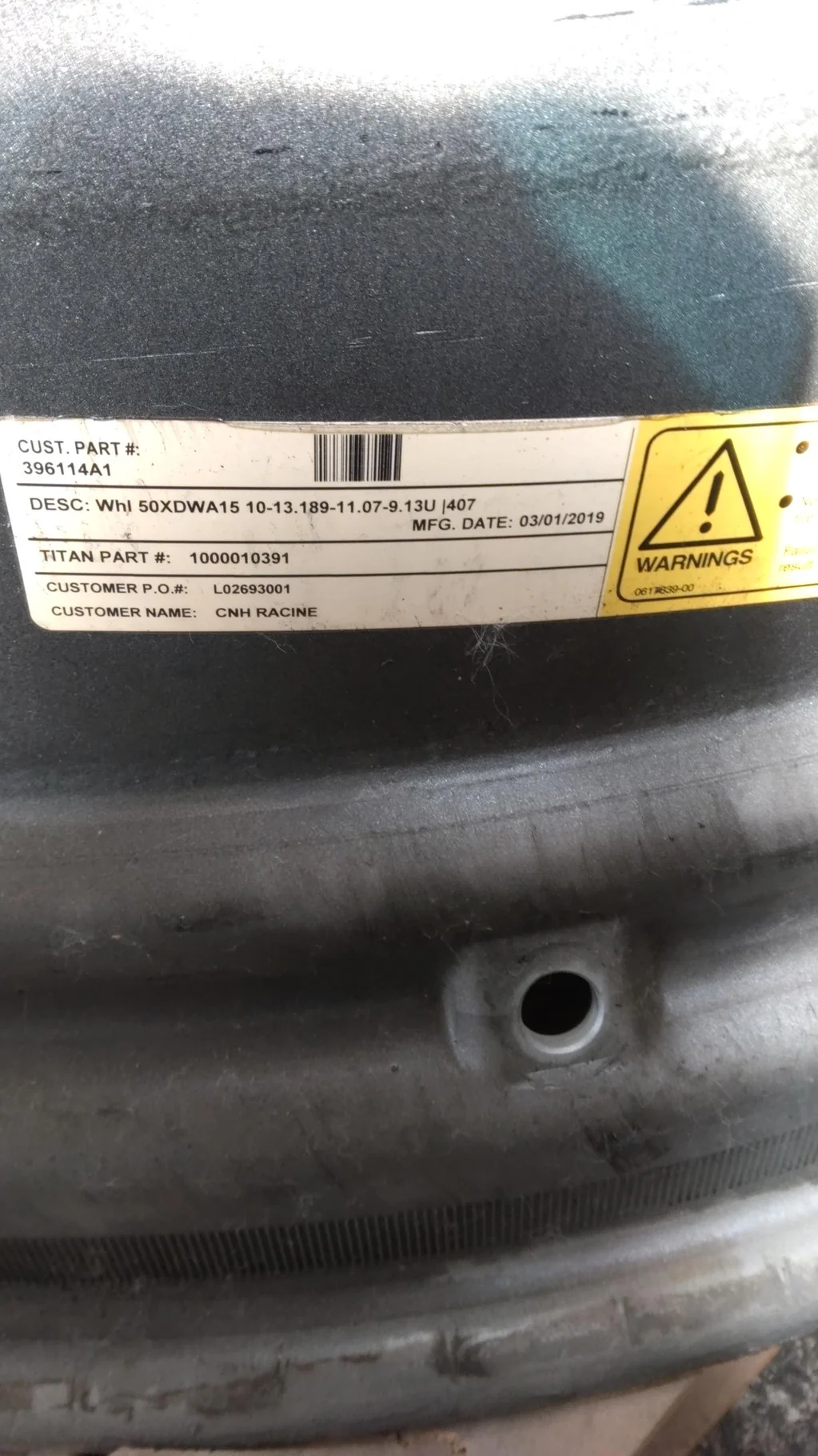 Used 15 X 50 10-13.19-11.07 Titan Silver Wheel image 6