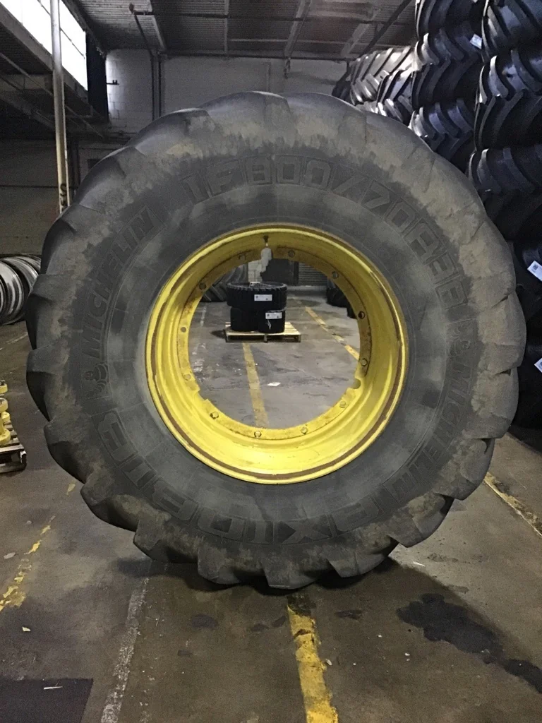 Used IF800/70R38 179D Michelin Axiobib TL R-1W 60-65% on 27 X 38 12-32.047-30.078 R&R Yellow Wheel