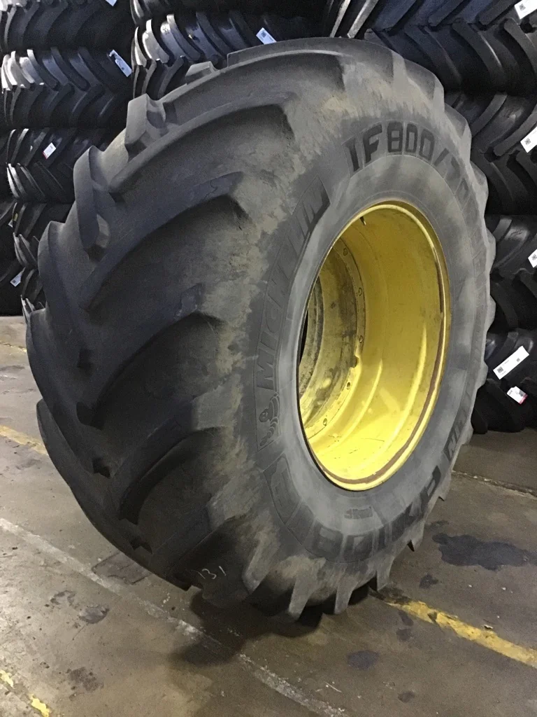 Used IF800/70R38 179D Michelin Axiobib TL R-1W 60-65% on 27 X 38 12-32.047-30.078 R&R Yellow Wheel image 2