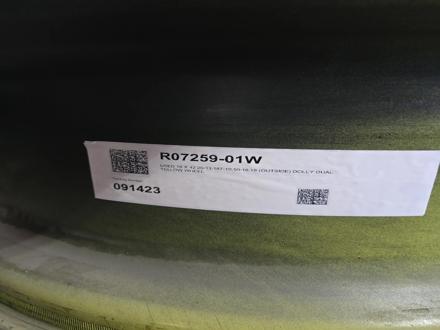 USED 18 X 42 20-13.187-10.50-16.18 (OUTSIDE) DOLLY DUAL YELLOW WHEEL image 2