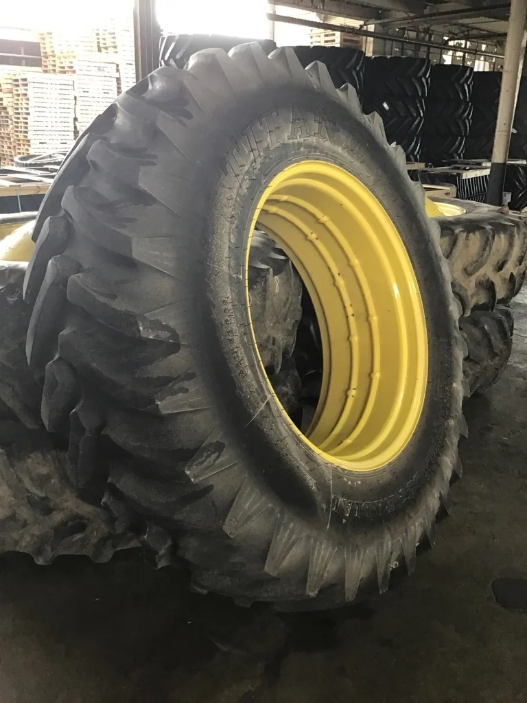Used 520/85R38 148A8 Titan Hi-Traction Lug Radial TL R-1 85-90% on 18 X 38 Titan Double Bevel Yellow image 2
