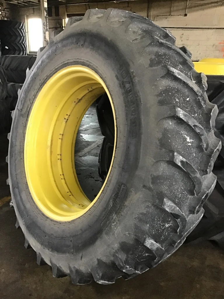 Used 520/85R38 155A8 CO-OP Agri-Radial IV TL R-1 85-90% on 18 X 38 Titan Double Bevel Yellow Wheel image 2