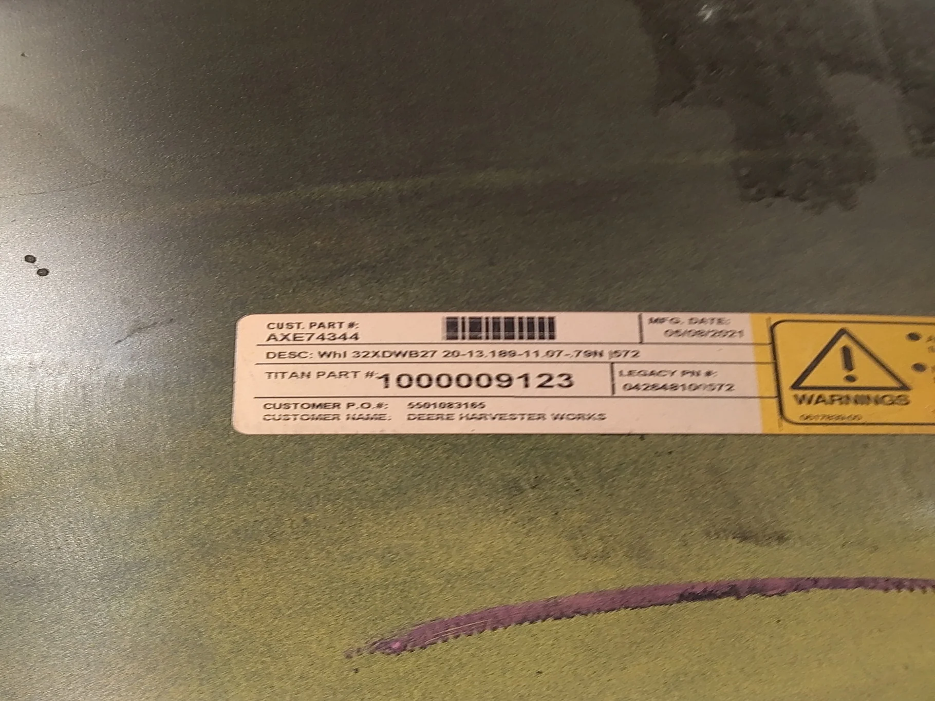 Used 27 X 32 20-13.19-11.07 Titan Combine Yellow Wheel image 5