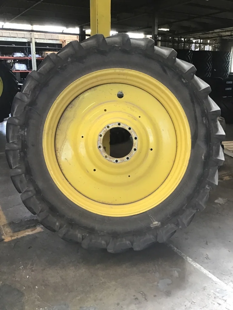 Used 480/80R50 159A8 Michelin Agribib TL R-1W 80-85% on 15 X 50 10-13.19-11.07 Titan Dual Yellow
