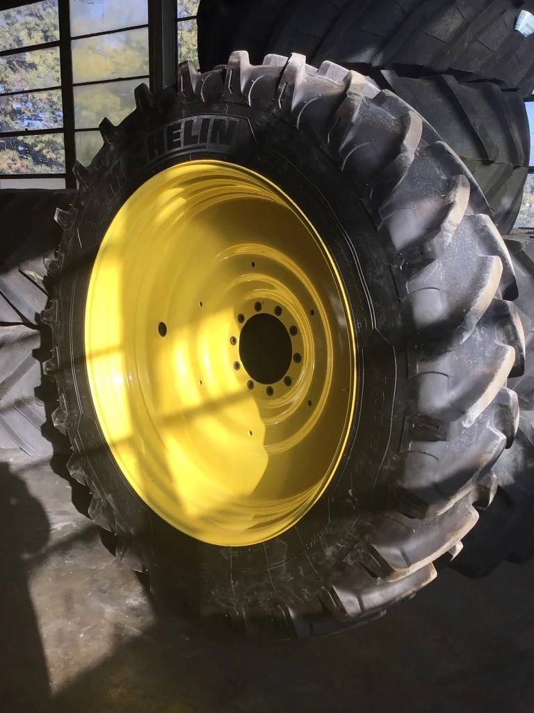 Take-Off 480/80R50 159A8 Michelin Agribib 2 TL R-1W 95-100% on 15 X 50 10-13.19-11.07 Dual Yellow image 2
