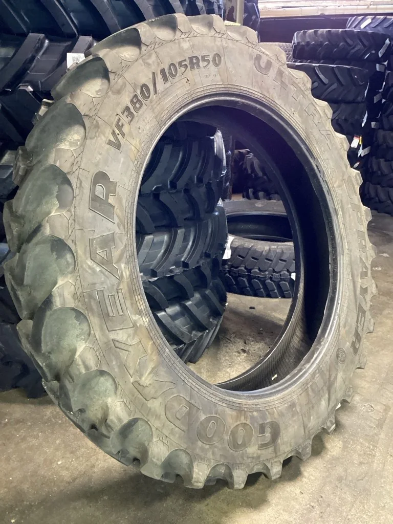 Used VF380/105R50 179D Goodyear Ultra Sprayer TL R-1 90-95% (MILD- Weather checking,Tread Chunking) image 2