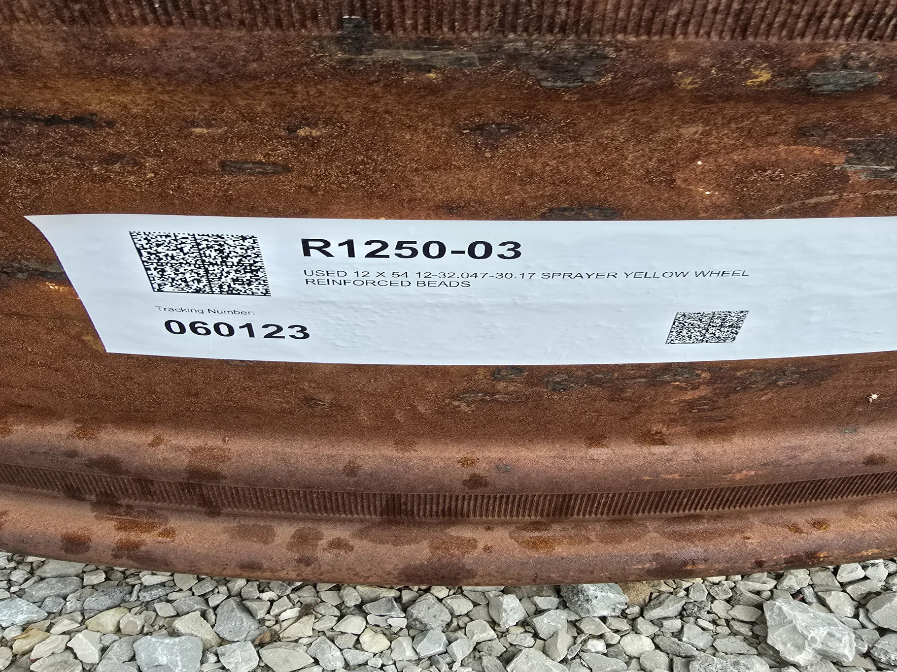 USED 12 X 54 12-32.047-30.17 SPRAYER YELLOW WHEEL REINFORCED BEADS