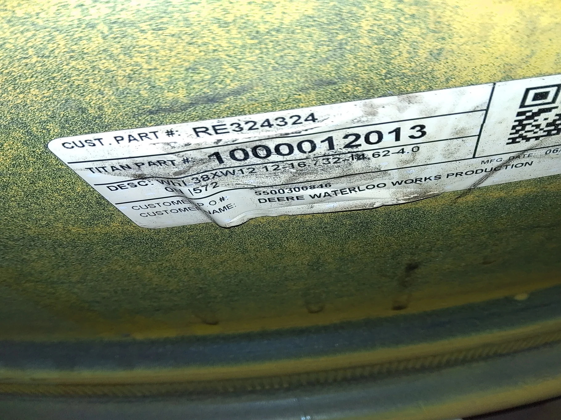 Take-Off 12 x 38 12-16.732-14.620 Titan Waffle JD AG Yellow Wheel w/ Disc image 3