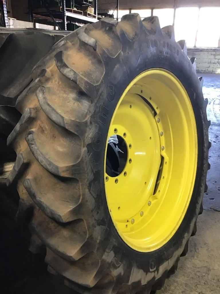 Used 380/80R38 142B Firestone RAD DT TL R-1W 65-70% on 12 x 38 10-13.19-11.07 Waffle 3 Bolt Yellow image 3