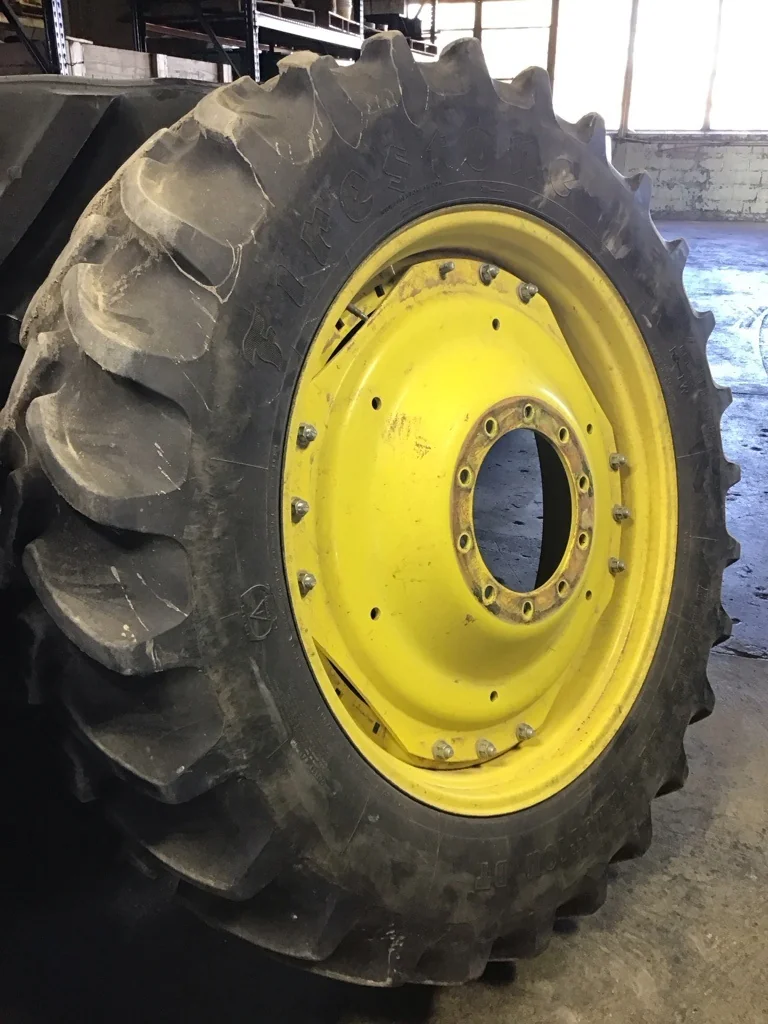 Used 380/80R38 142B Firestone RAD DT TL R-1W 75-80% on 12 x 38 10-13.19-11.07 Waffle 3 Bolt Yellow image 2