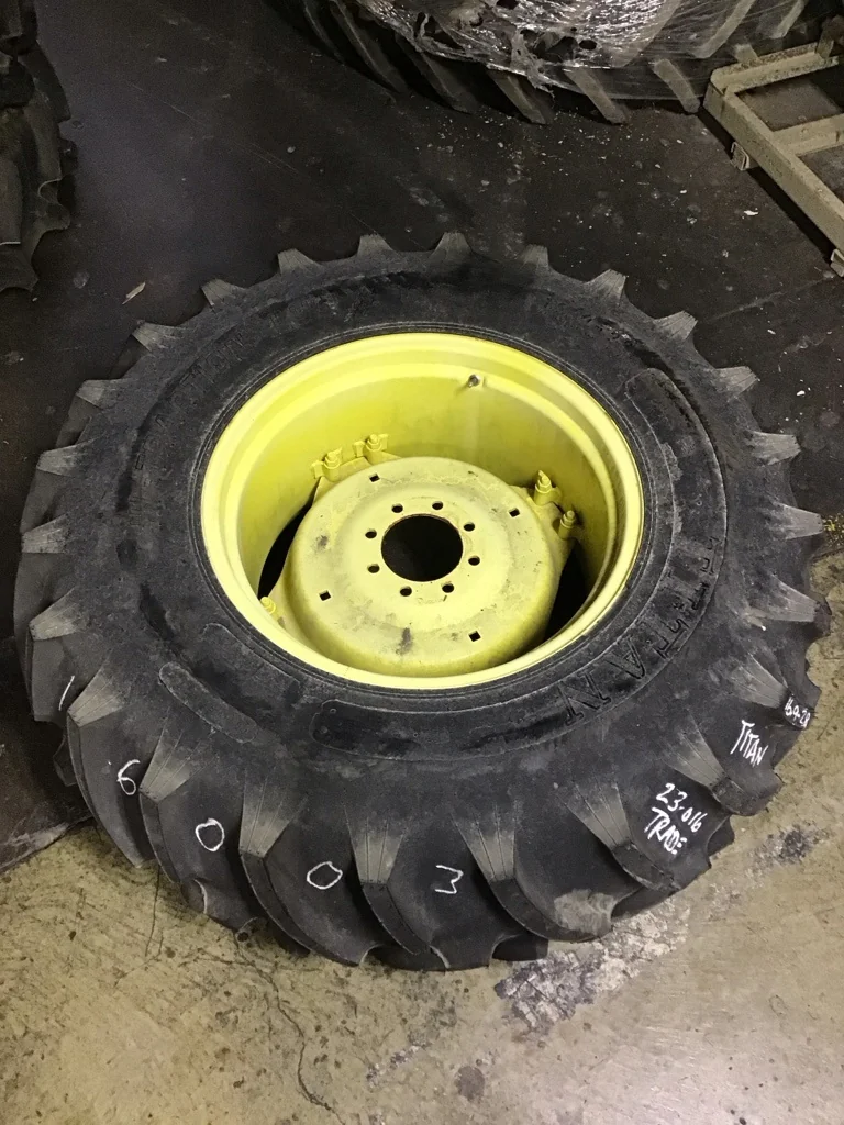 Take-Off 16.9-28/6 Titan Hi-Traction Lug TL R-1 95-100% on 15 x 28 8-8-6 WIL 4/2 Clamp Yellow Wheel
