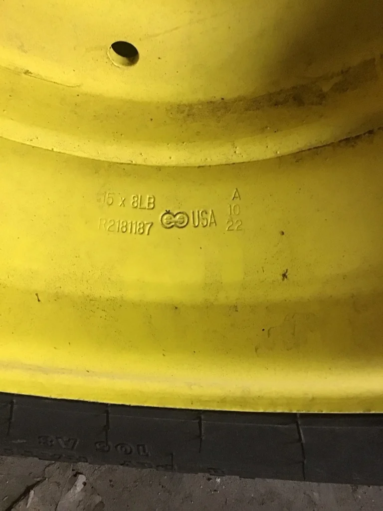 Used 11L-15/8 Alliance Multi Rib Front 313 TL F-2M 90-95% on 8 X 15 6-6-4.62 Solid Yellow Wheel image 3