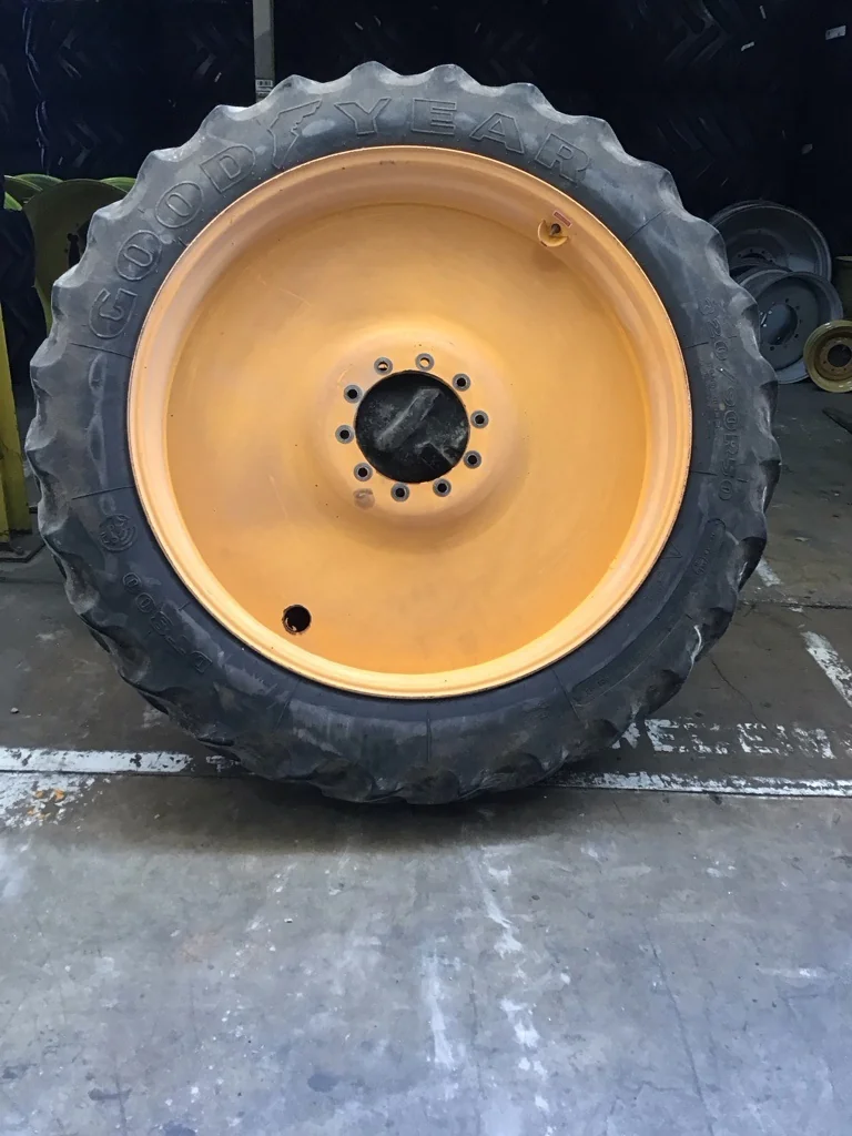 Used 320/90R50 161B Goodyear DT800 TL R-1W 40-45% on 12 x 50 10-13.19-11.07 Hagie Orange Bubble Disc