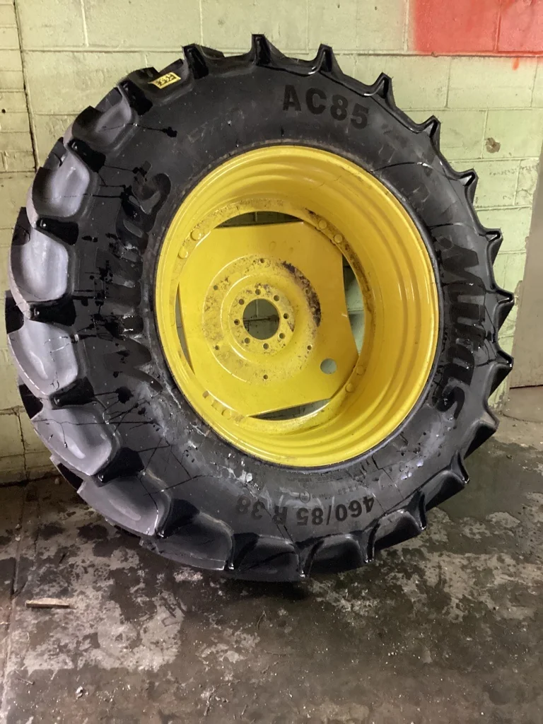 Take-Off 460/85R38 149B Mitas AC85 TL R-1W 95-100% on 15 x 38 8-8-6 4/2 Rail Yellow Wheel w/ Disc
