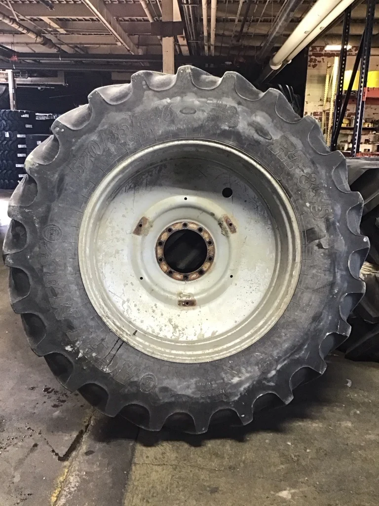 Used 520/85R46 158A8 BKT RT 855 TL R-1W 60-65% on 16 x 46 10-13.19-11.07 Dual Case Silver Wheel