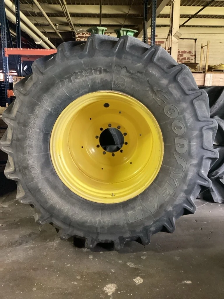 Used 800/70R38 173A8 Goodyear Optitrac DT830 TL R-1W 75-80% On 25 x 38 (10-13.19-11.07) Dual