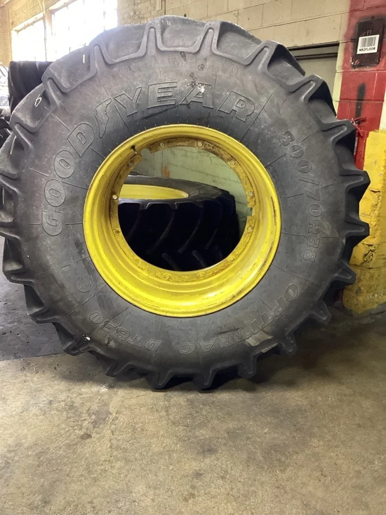 Used 800/70R38 173A8 Goodyear Optitrac DT830 TL R-1W 75-80% On 25 x 38 (12-32.047-30.078) R&R Wheel
