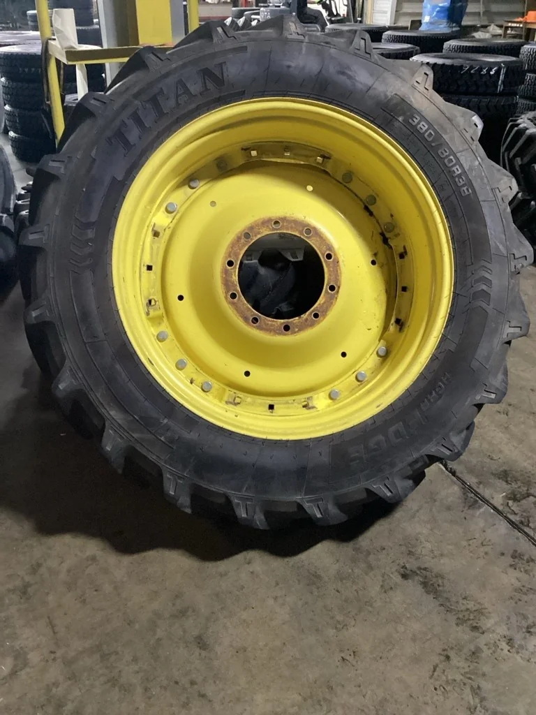 Used 380/80R38 142D Titan Agra Edge TL R-1W 80-85% On 12 x 38 (10-13.19-11.07) Waffle 3 Bolt/Disc
