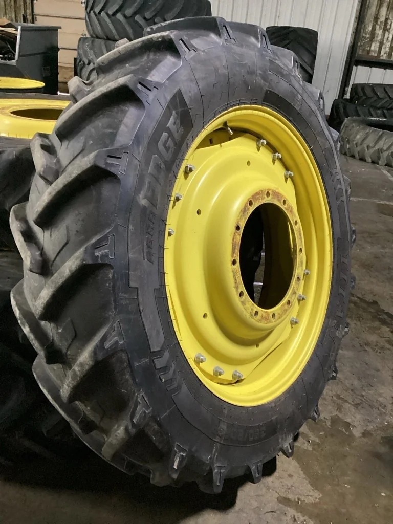Used 380/80R38 142D Titan Agra Edge TL R-1W 80-85% On 12 x 38 (12-16.732-14.620) Waffle 3 Bolt/Disc image 2