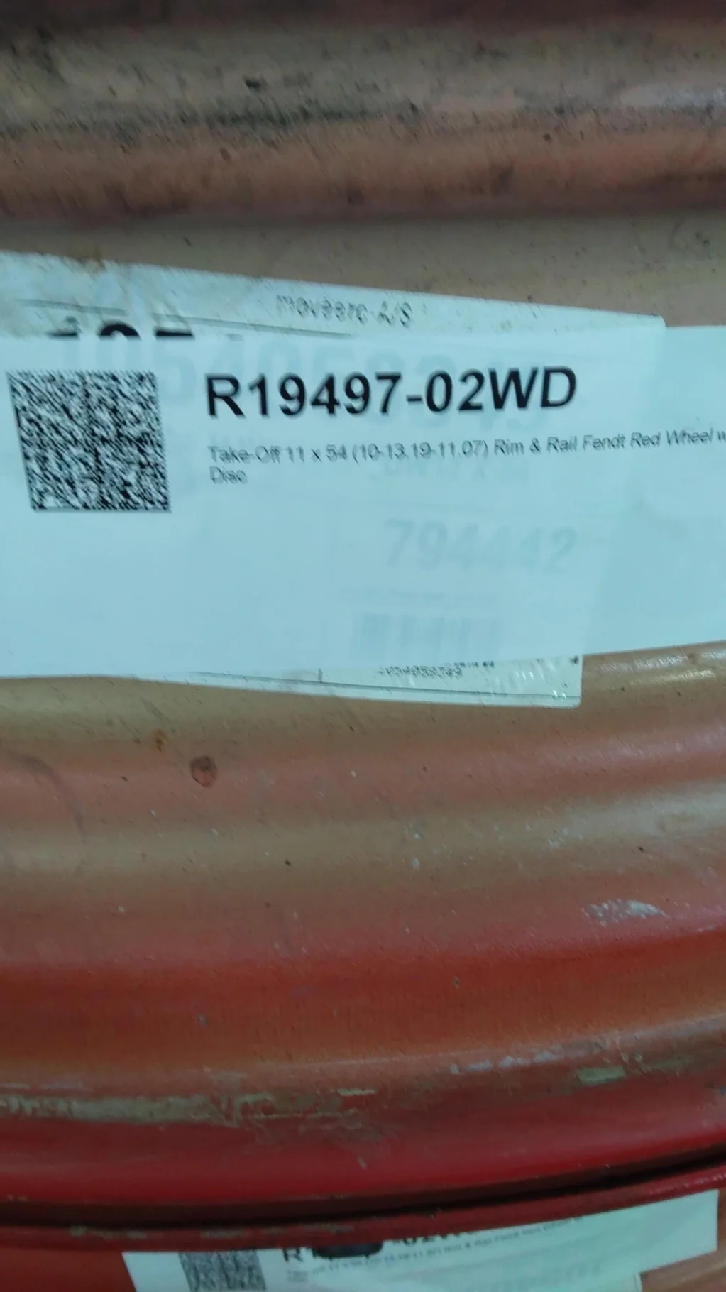 Take-Off 11 x 54 (10-13.19-11.07) Rim & Rail Fendt Red Wheel w/ Disc image 4