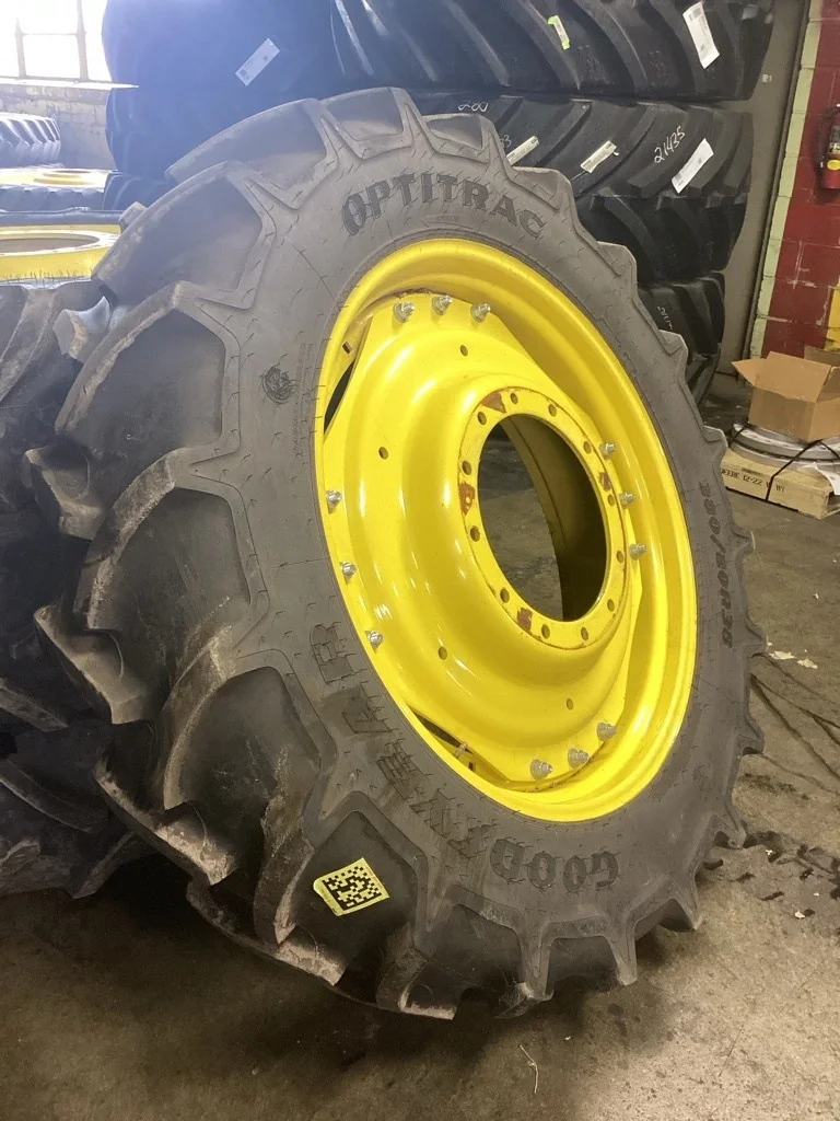 Used 380/80R38 142D Goodyear Optitrac TL R-1W 95-100% On 12x38 (12-16.732-14.620) Waffle 3 Bolt/Disc image 2