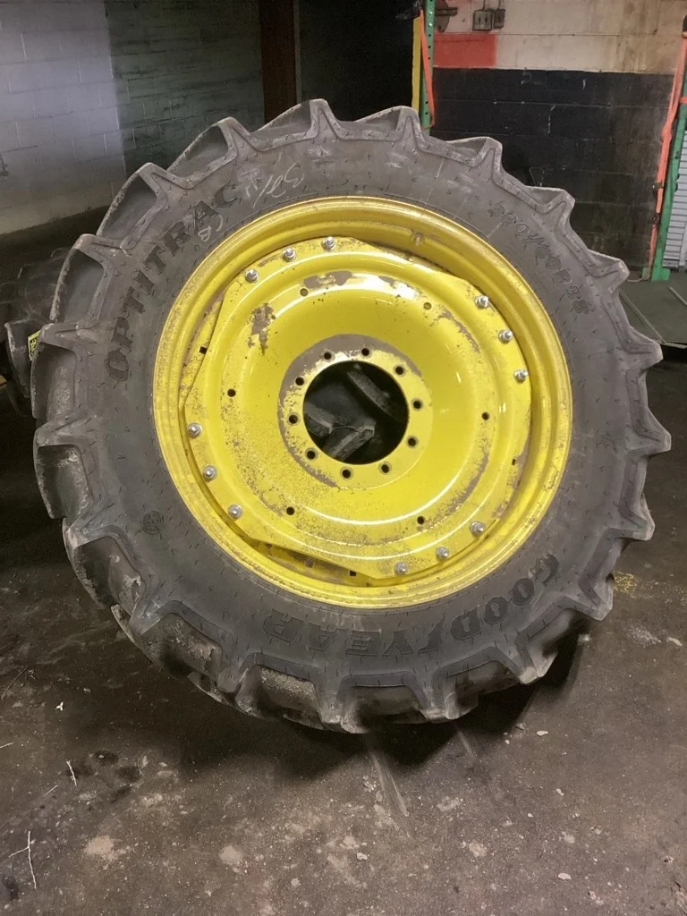 Used 380/80R38 142D Goodyear Optitrac TL R-1W 95-100% On 12x38 (10-13.19-11.07) Waffle 3 Bolt/Disc