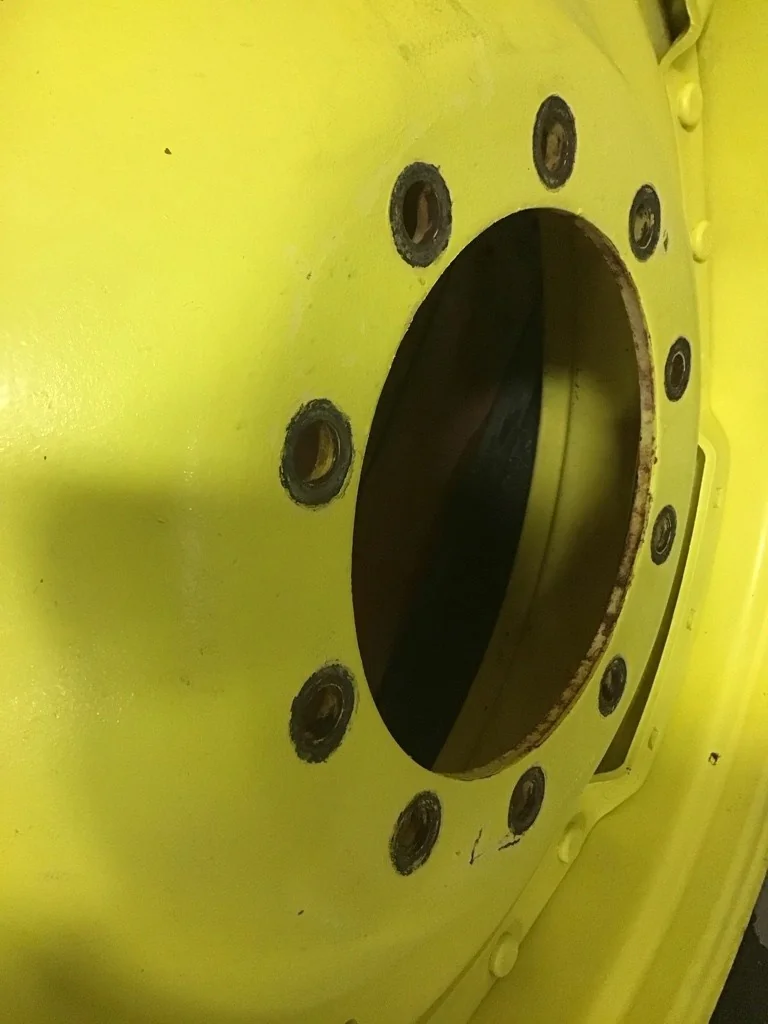 Used 12 x 38 Titan Waffle 3 Bolt With disc (10-13.19-11.07) JD Yellow (Rust,Some Fading, Gashes) image 5