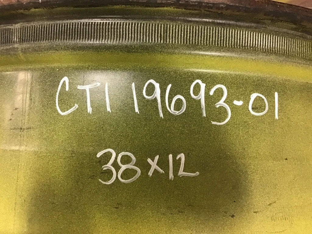 Used 12 x 38 Titan Waffle 3 Bolt With disc (10-13.19-11.07) JD Yellow (Rust,Some Fading, Gashes) image 7