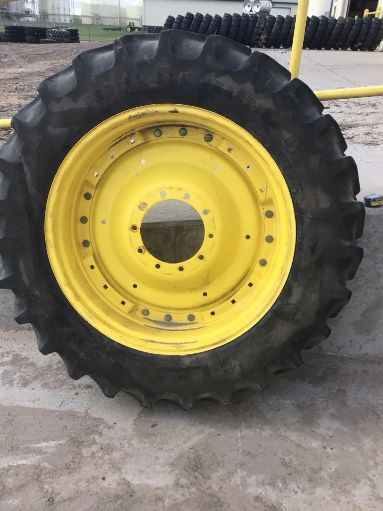 Used 380/80R38 142B Firestone RAT DT TL R-1W 70-75% On 12 x 38 (10-13.9-11.07) Waffle 3 bolt/disc