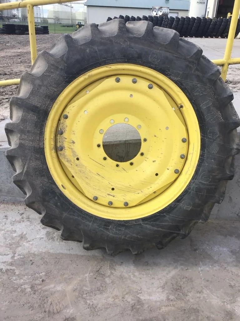 Used 380/80R38 142B Firestone RAT DT TL R-1W 70-75% On 12 x 38 (10-13.9-11.07) Waffle 3 bolt/disc image 6
