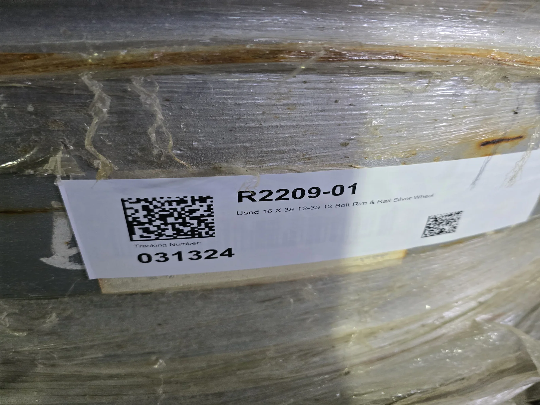 Used 16 X 38 12-33 12 Bolt Rim & Rail Silver Wheel image 2