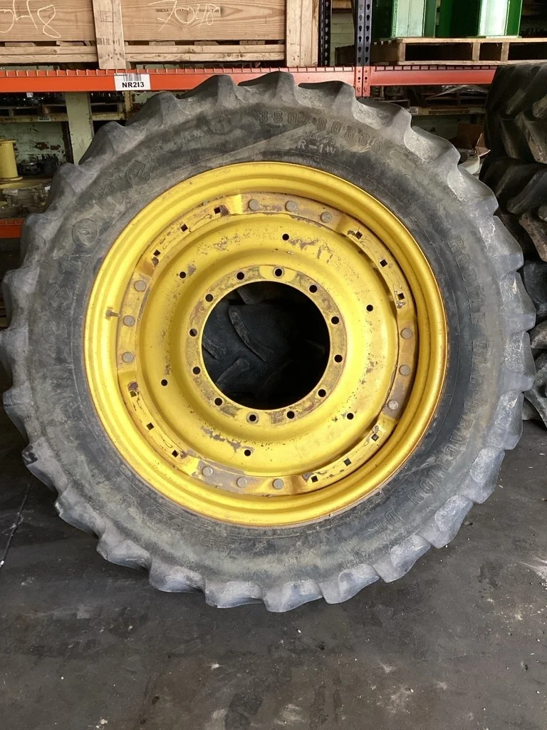 Used 380/80R38 142B Firestone RAT DT TL R-1W 65-70% On 12x38 Eaffle 3 bolt/Disc (12-16.732-14.620)
