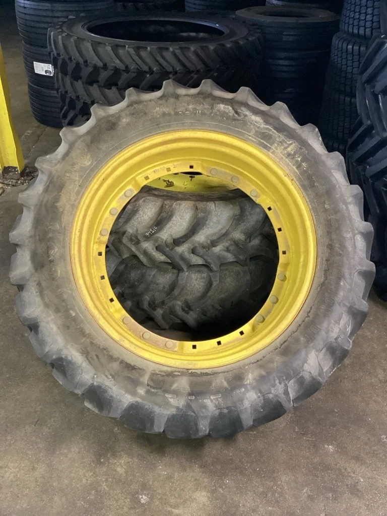 Used 380/80R38 142B Firestone RAT DT TL R-1W 70-75% On 12x38 Waffle 3 Bolt Wheel