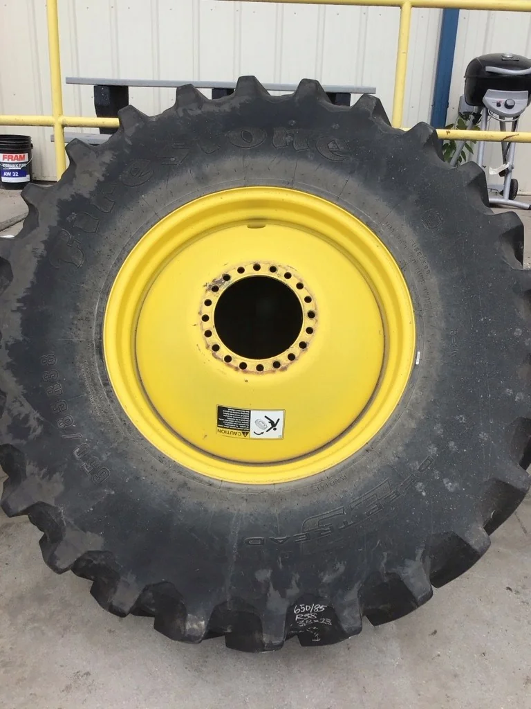 Used 650/85R38 173B Firestone Deep Tread 23 TL R-1W 90-95% On 23 x 38 (20-13.19-11.07) Dolly Dual image 2