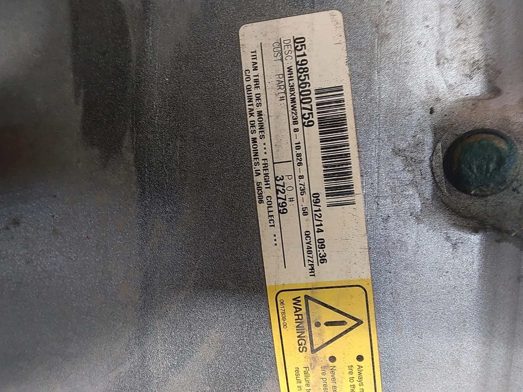 Take-Off 23 X 38 8-10.826-8.735-.50 Sprayer Silver Wheel image 5