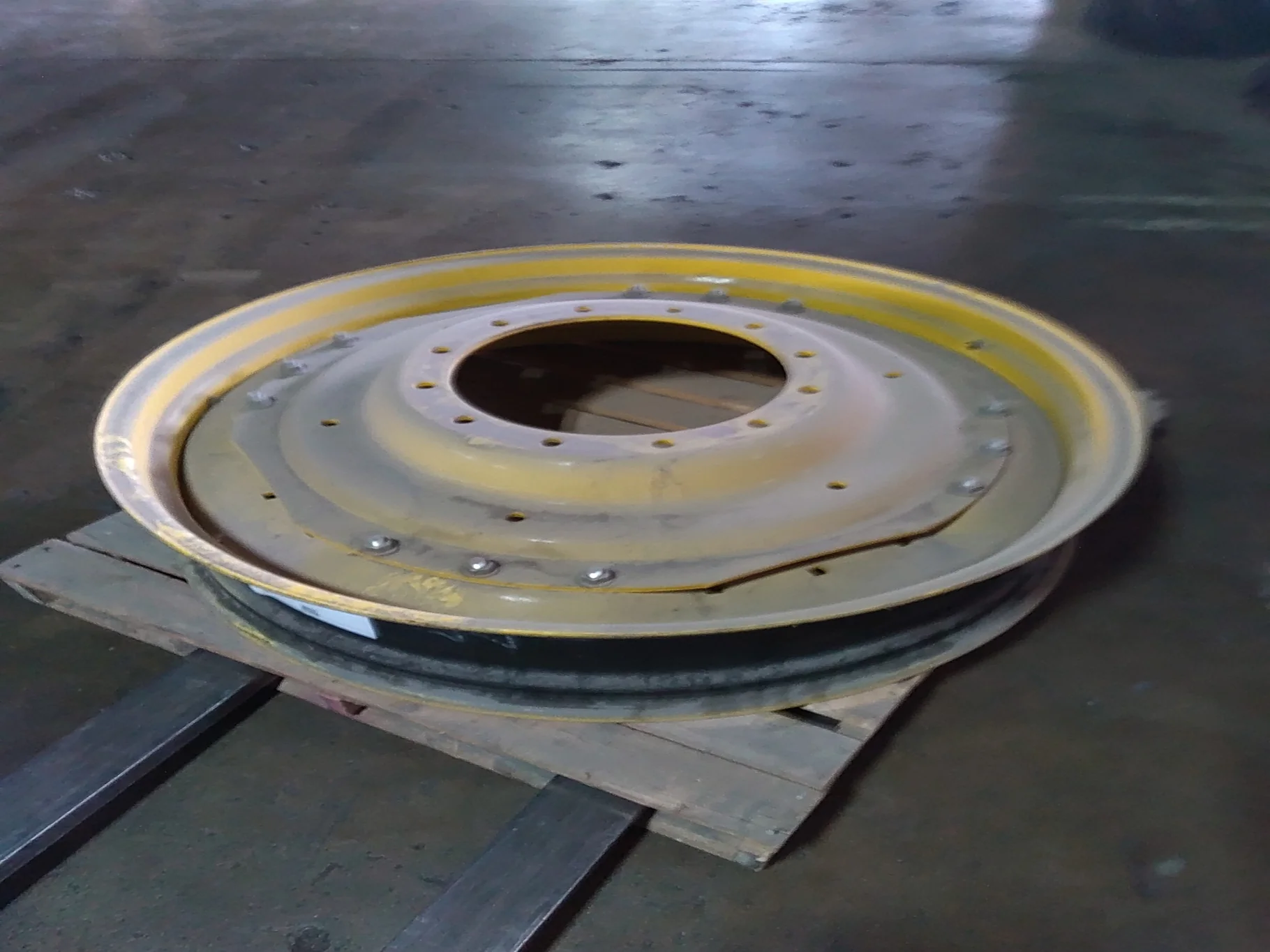 Used 10 X 42 12-16.732-14.640 3 Bolt Waffle Yellow Wheel w/ Disc