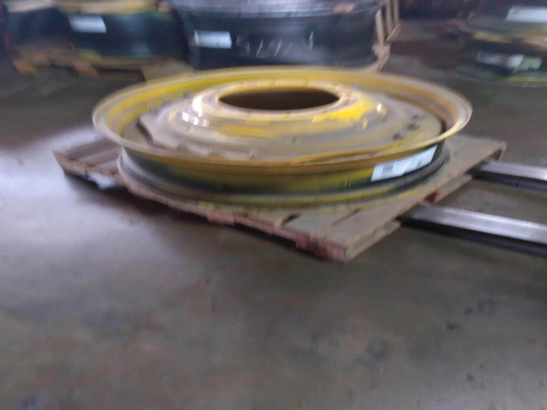Used 10 X 42 12-16.732-14.640 3 Bolt Waffle Yellow Wheel w/ Disc image 3