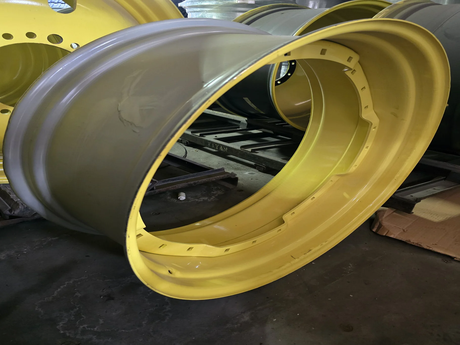 15 X 38 24-23.250 3 Bolt Waffle Yellow Wheel Refurb image 2