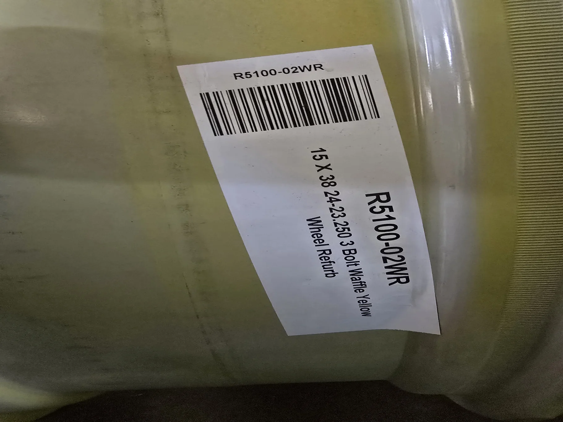 15 X 38 24-23.250 3 Bolt Waffle Yellow Wheel Refurb image 4