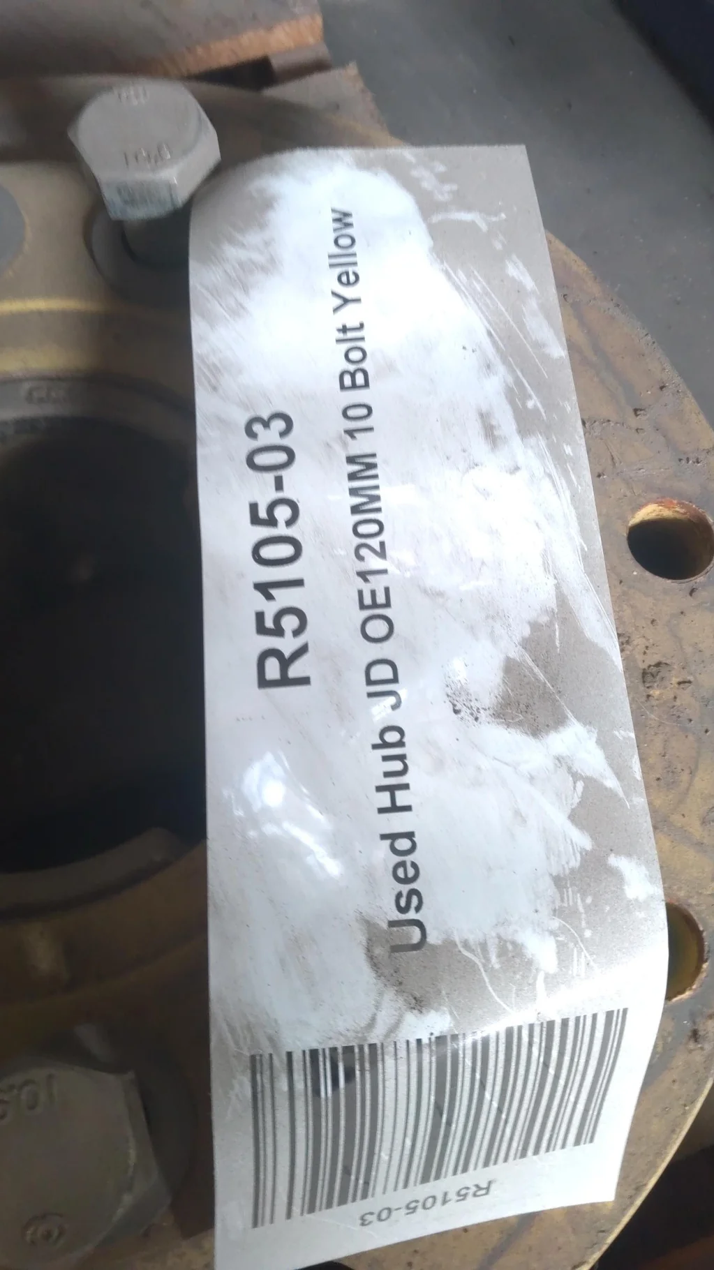 Used Hub JD OE120MM 10 Bolt Yellow (MISSING OUTER HARDWARE) image 3