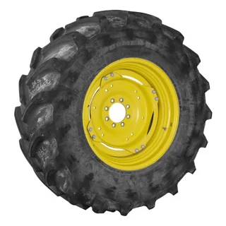 Used 460/85R30 145D Firestone Performer 85 TL R-1W 75-80% on 15 X 30 GKN 8-8-6 4/2 Rail Yellow Wheel
