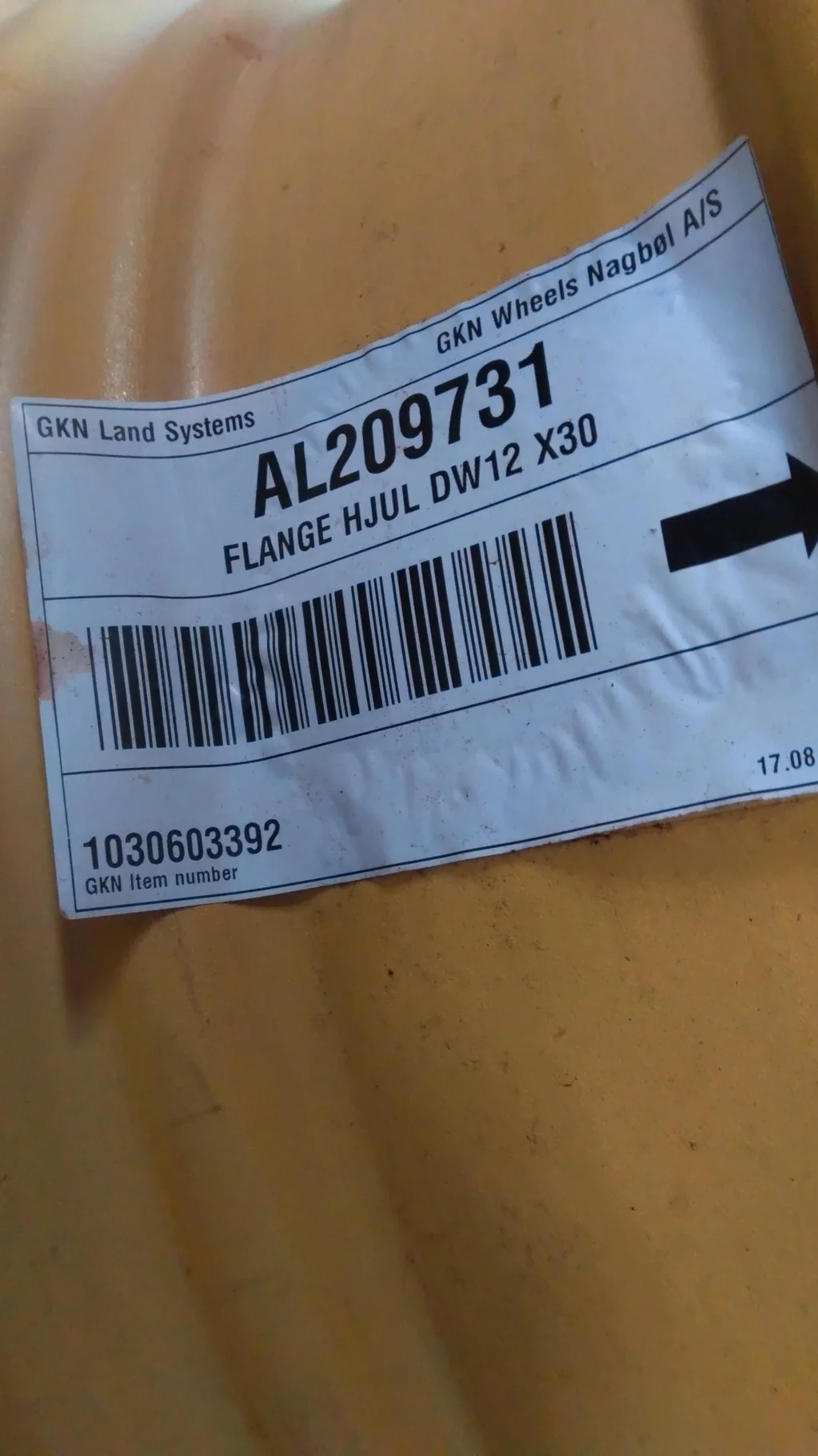 Take-Off 12 X 30 GKN 8-10.82-8.78 Rim & Rail Yellow Wheel w/ Disc image 5