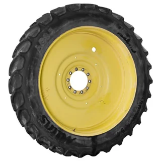 Used 380/90R54 152A8/B Mitas AC85 TL R-1W 75-80% on 12 X 54 10-13.19-11.07 Dual Yellow Wheel (Assemb