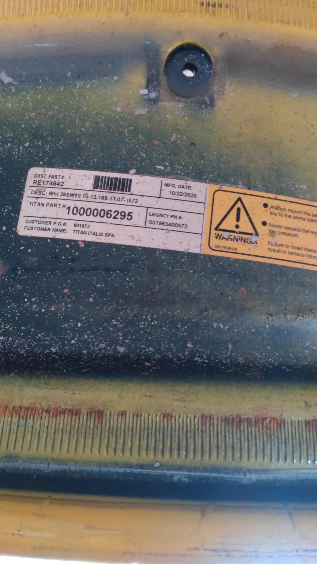 Take-Off 10 X 38 12-32.047-30.078 Rim & Rail Yellow Wheel image 3