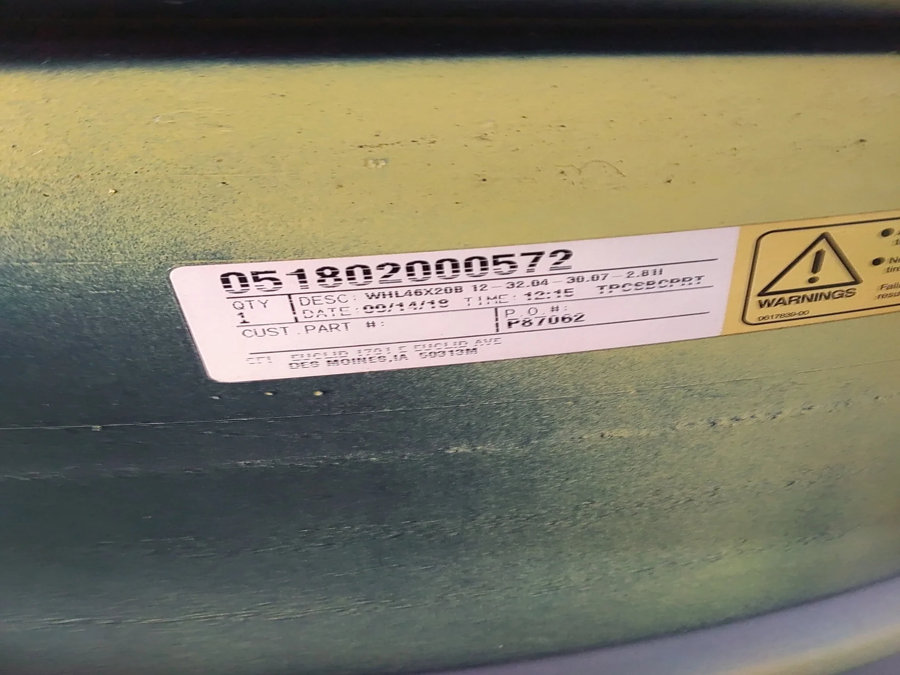 Used 20 X 46 12-32.04-30.07-2.81IN Rim & Rail Yellow Wheel image 4