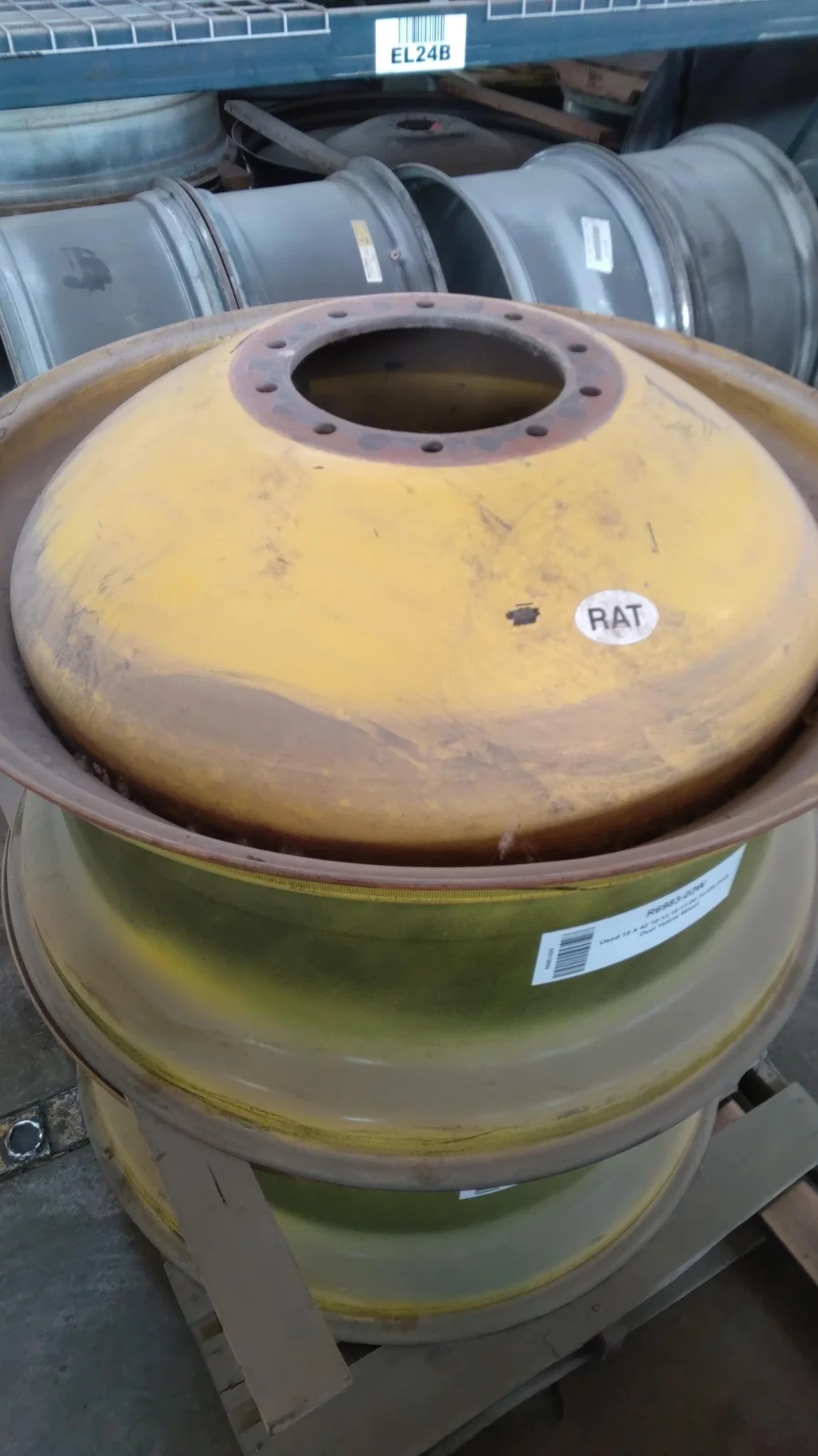 USED 18 X 42 10-13.187-11.07-14.4(INSIDE) DOLLY DUAL YELLOW WHEEL image 3