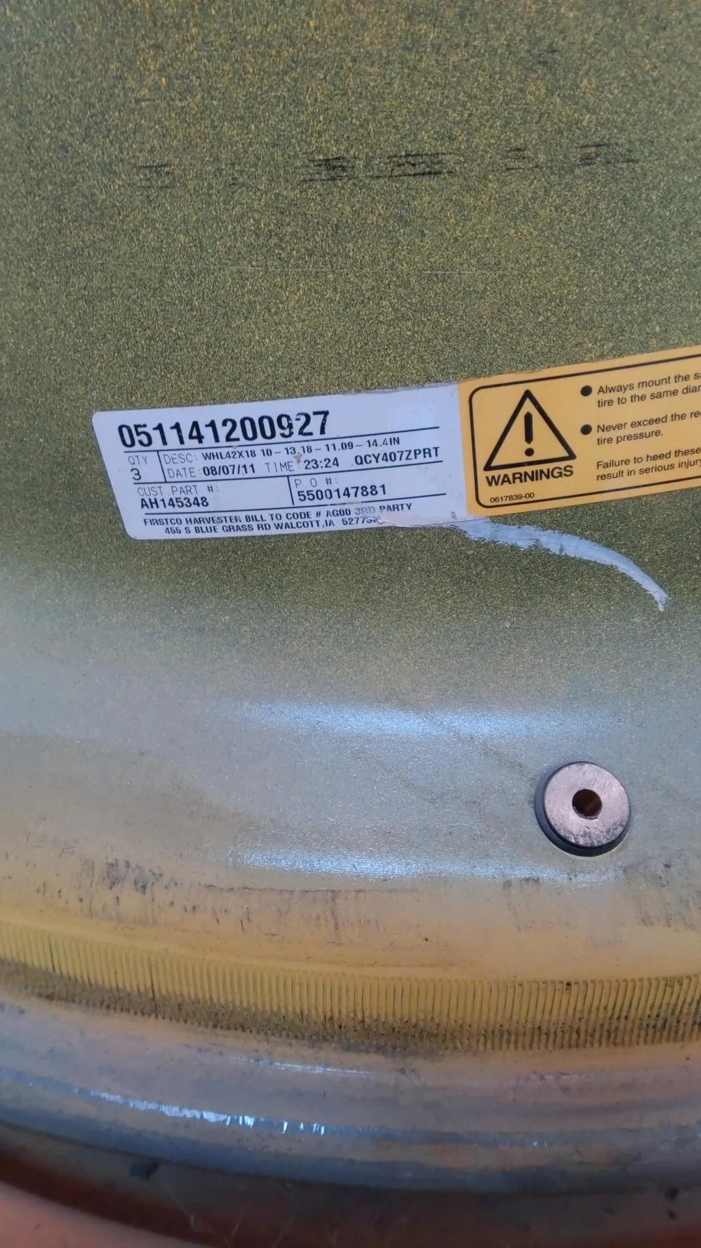 USED 18 X 42 10-13.187-11.07-14.4(INSIDE) DOLLY DUAL YELLOW WHEEL image 4