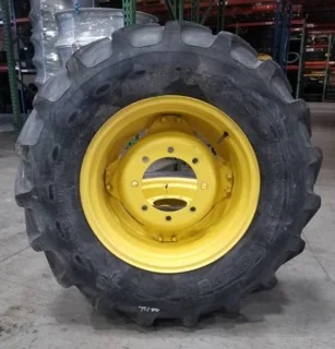 Used 340/85R24 122E Firestone Performer 85 TL R-1W 75-80% on 12 X 24 GKN 8-10.82-8.78 4/2 Rail Yello