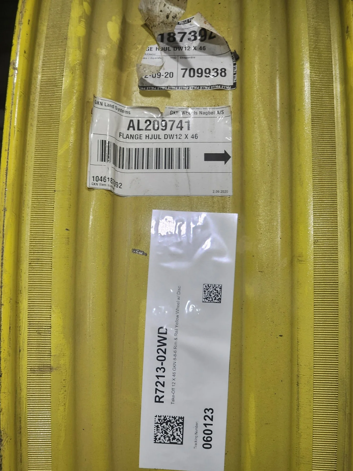 Take-Off 12 X 46 GKN 8-8-6 Rim & Rail Yellow Wheel w/ Disc image 2